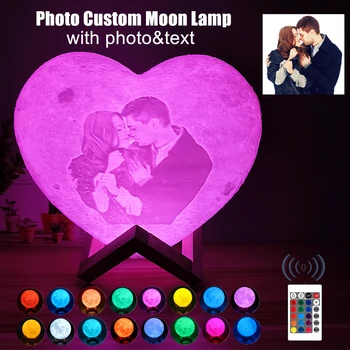 Dropship Individualų Mėnulio Lempa su Nuotraukų ir Teksto Širdies 3D Atspausdintas Mėnulis Naktį Šviesos Asmeninį Dovanos Gimtadienio Šventės