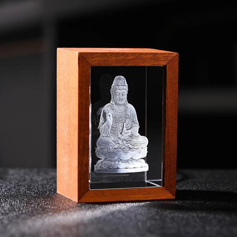 Fengshui Budistų Statula Avalokitešvara Modelis Patrona Statulėlės LED Medienos Rėmo Religinių Papuošalas Dovanų, Namų Puošybai
